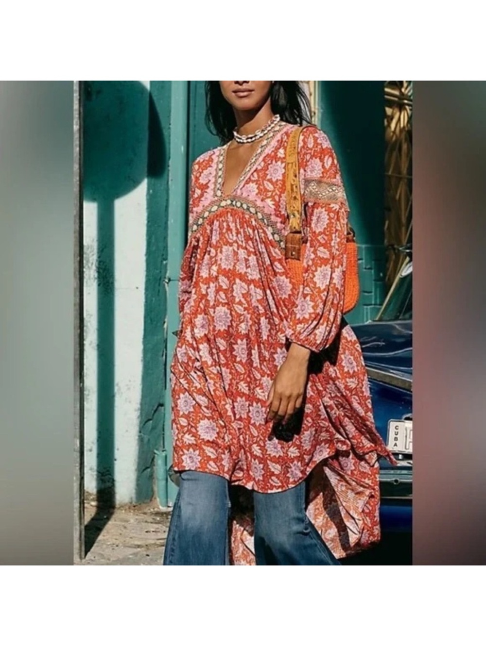 Free People, Moon Child Floral, High-Low Tunic - NWT